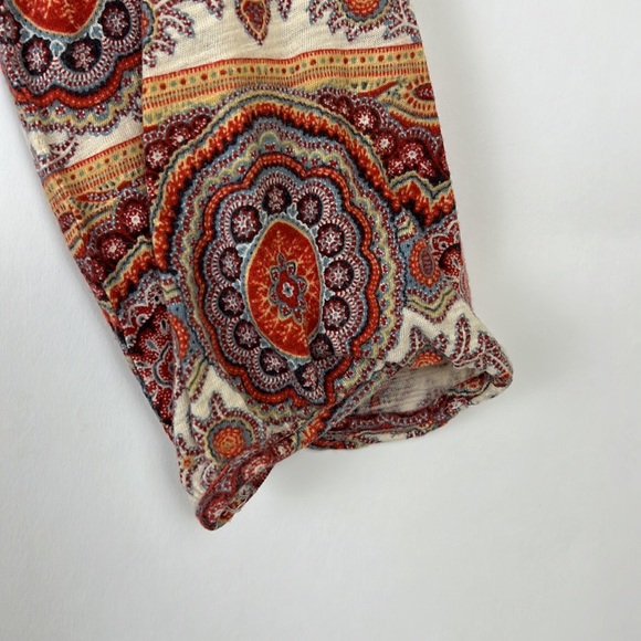 LUCKY BRAND Boho 3/4 sleeve top medallion design orange & cream metal bu… - Picture 5 of 10